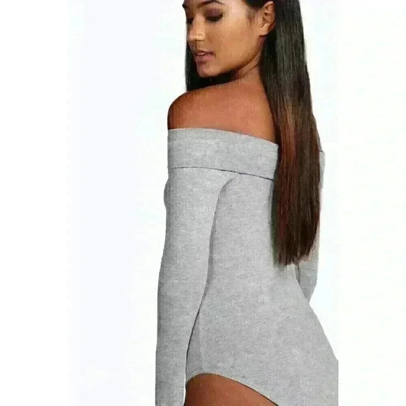NEW Boohoo Women's Ladies Simone Off The Shoulder Bodysuit Grey Size 8 US - Picture 3 of 9